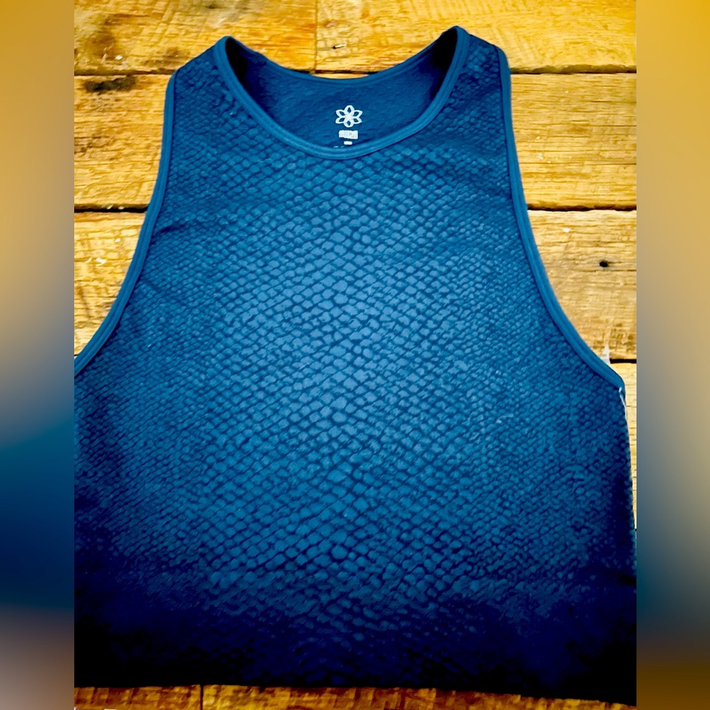 NWT SPORTS BRA RACER BACK SAPPHIRE BLUE PYTHON PRINT DESIGN.